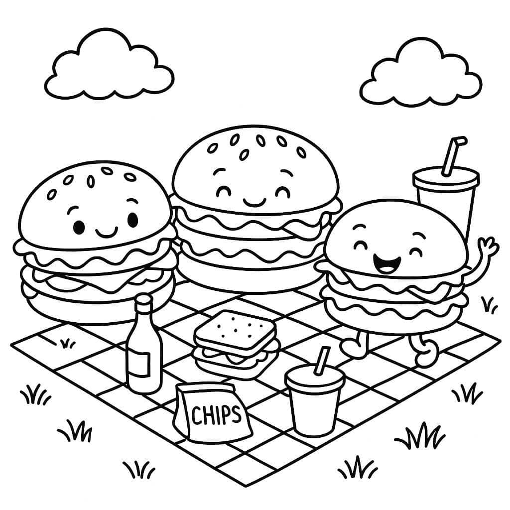 Hamburger Picknick Ausmalbild