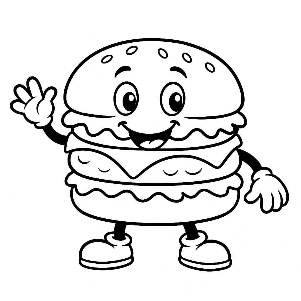 Lächelnder Hamburger mit Armen Ausmalbild