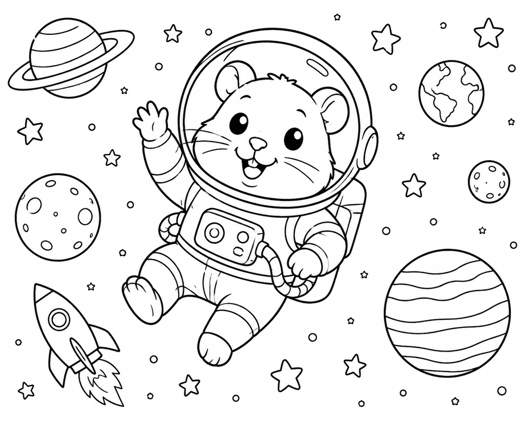 Hamster als Astronaut Ausmalbild