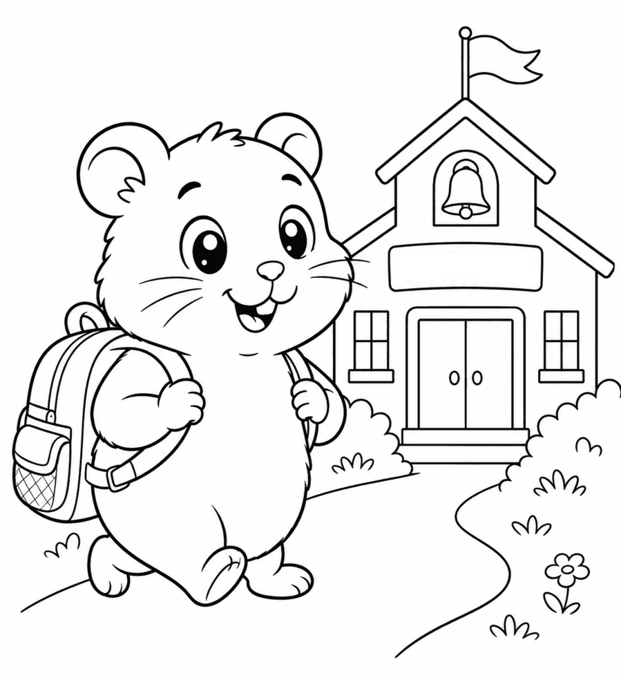 Hamster auf dem Weg zur Schule Ausmalbild