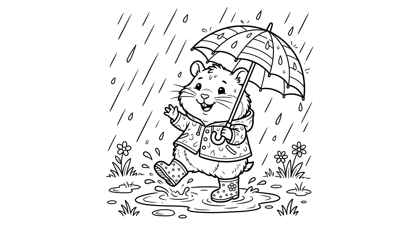 Hamster im Regen Ausmalbild