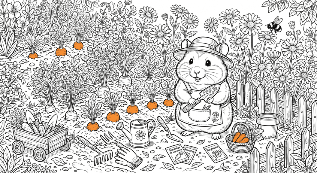 Hamster in detaillierter Szene Ausmalbild