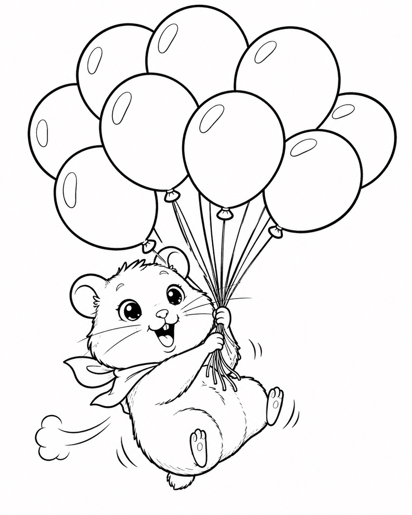 Hamster mit Luftballons Ausmalbild