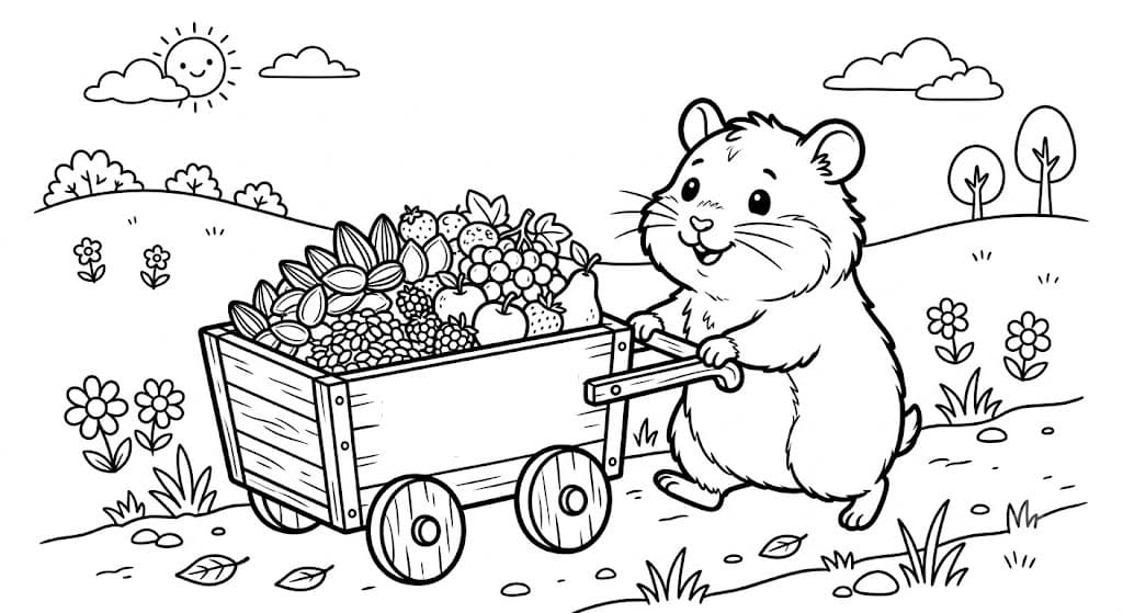 Hamster mit Samenwagen Ausmalbild