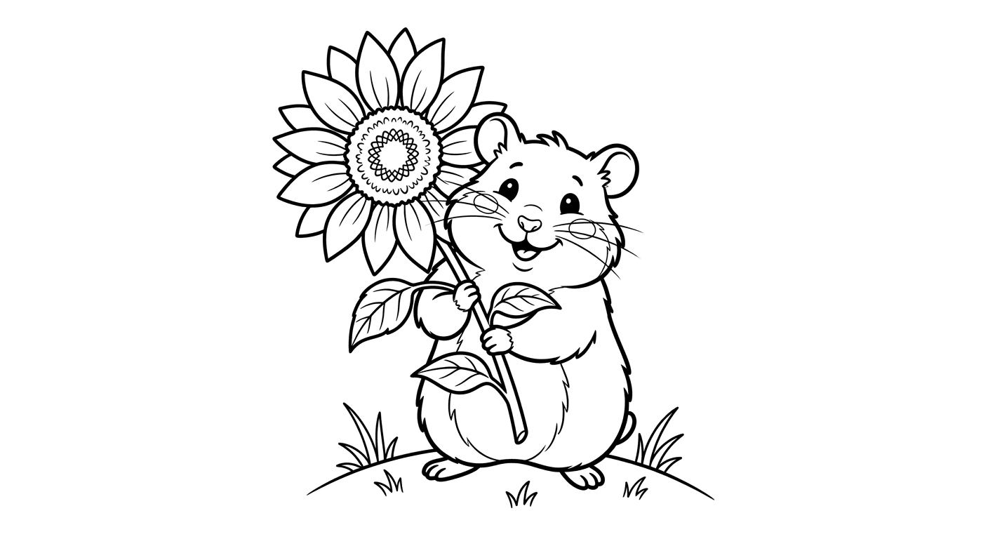 Hamster mit Sonnenblume Ausmalbild