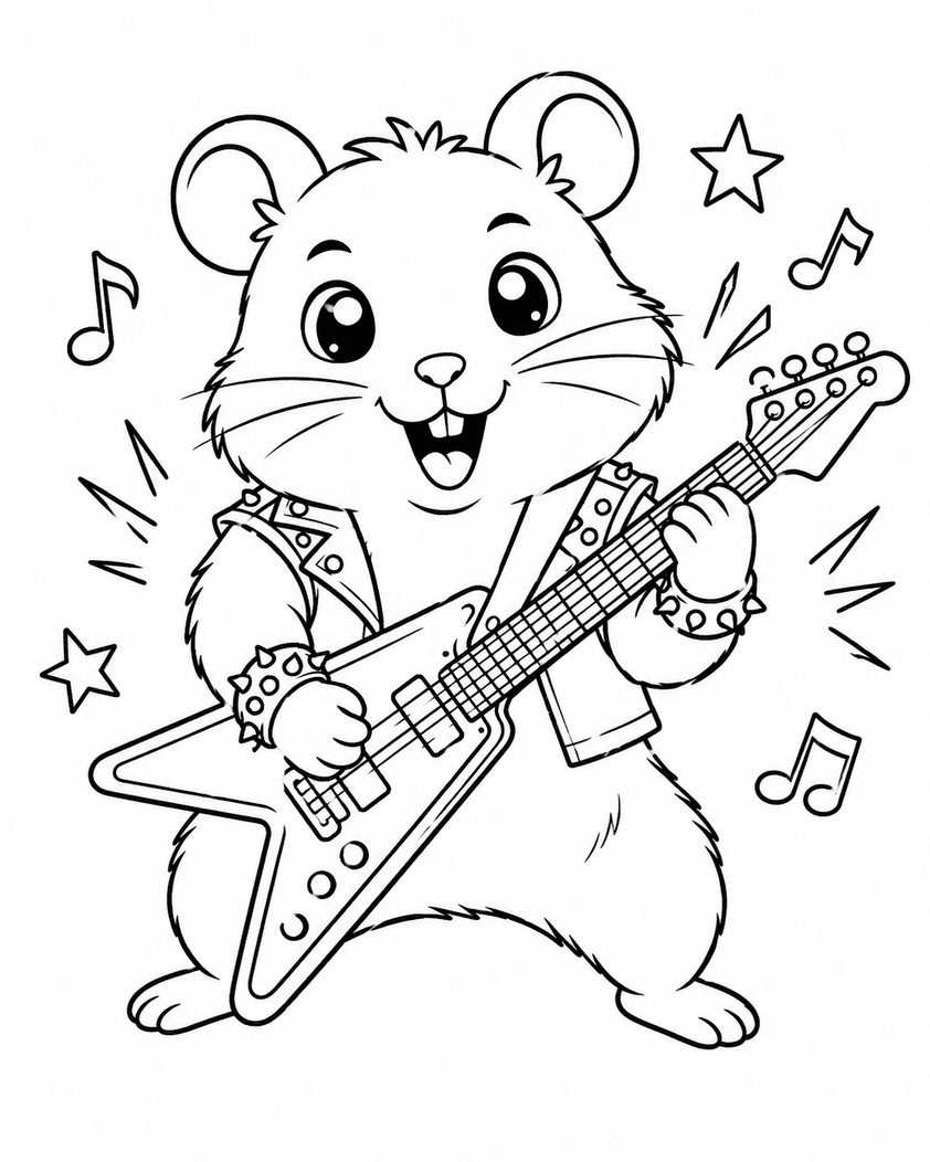 Hamster spielt Gitarre Ausmalbild