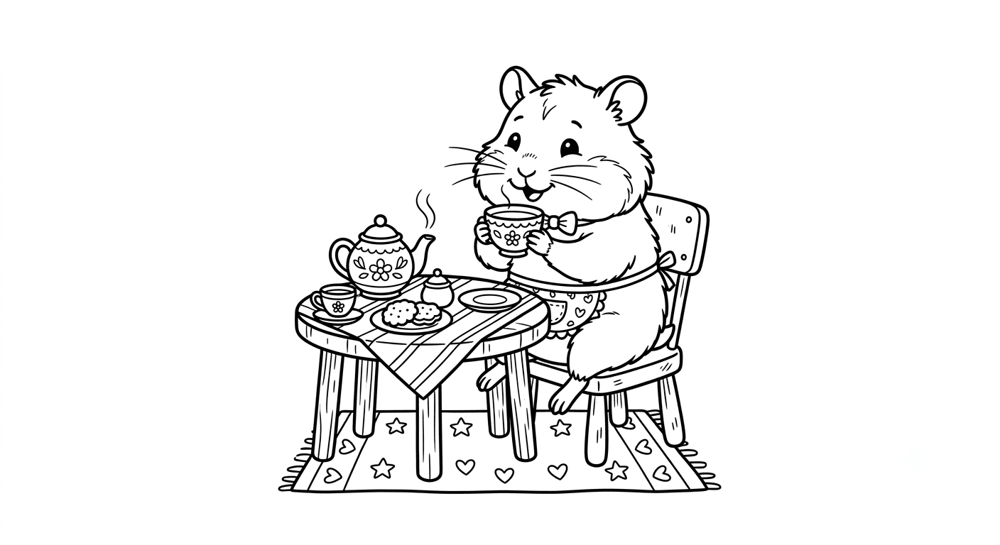 Hamster trinkt Tee Ausmalbild