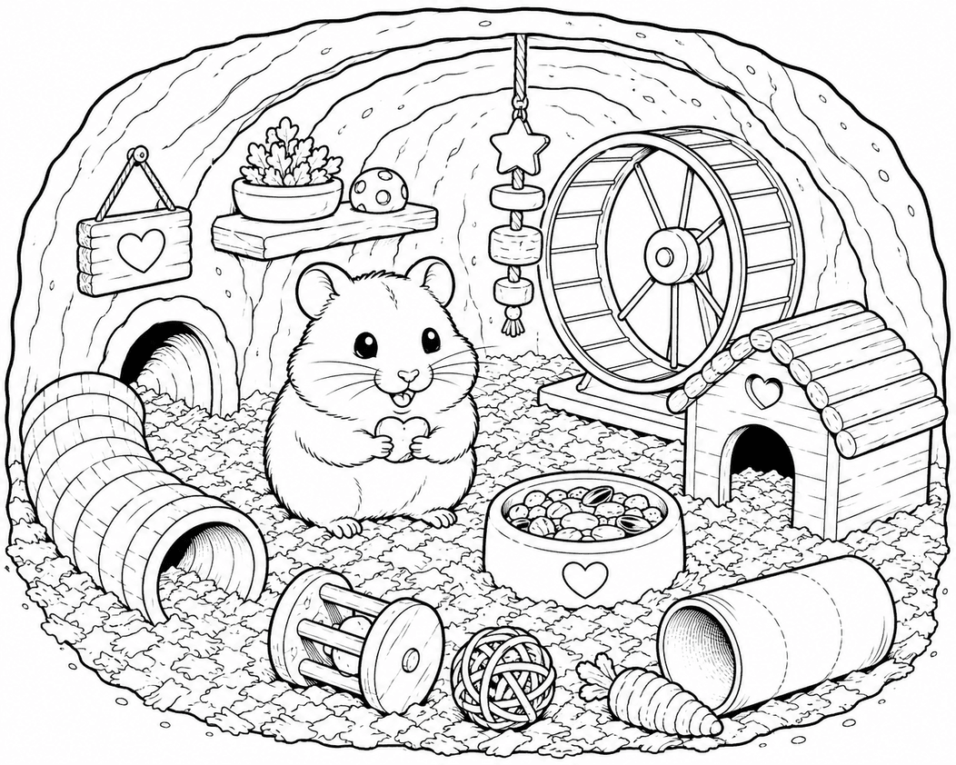 Hamster zu Hause Ausmalbild