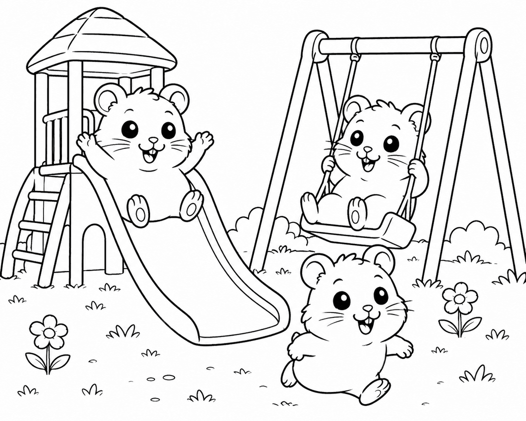 Spielende Hamster Ausmalbild