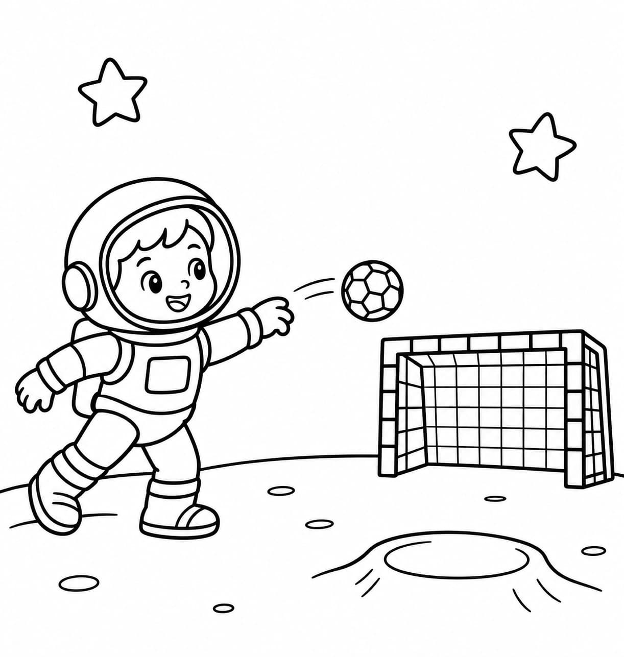 Astronaut spielt Handball – kostenlose Malvorlage zum Ausdrucken