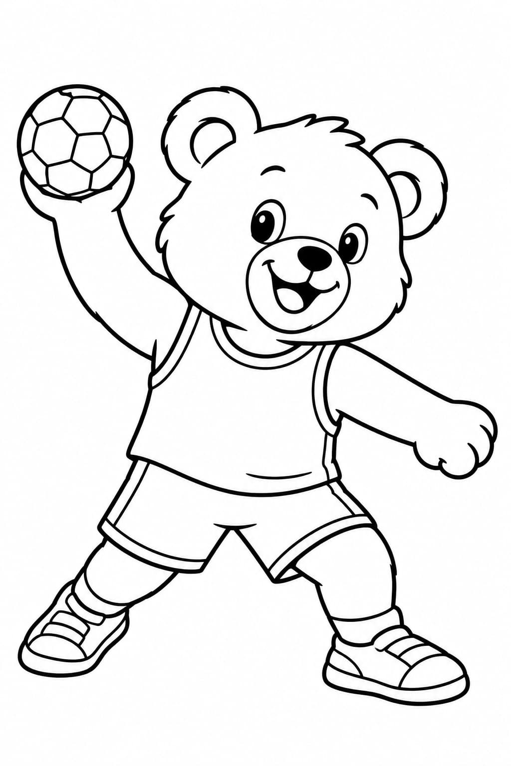 Bär spielt Handball – kostenlose Malvorlage zum Ausdrucken