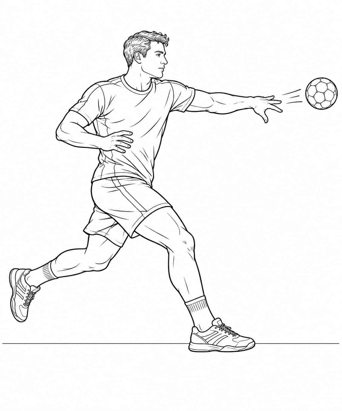 Handballspieler beim Pass – realistisch – kostenlose Malvorlage zum Ausdrucken