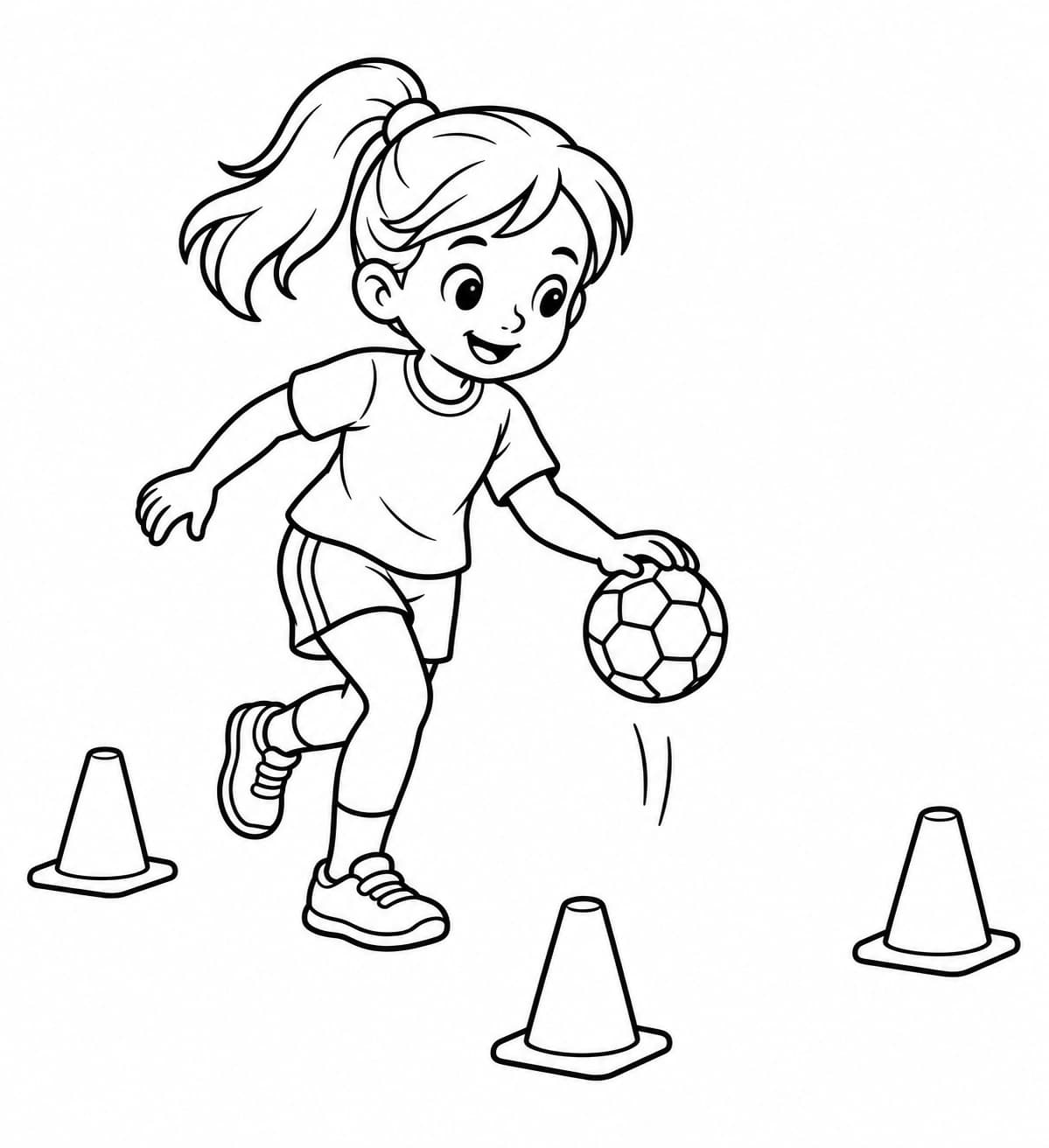Handballtraining mit Hütchen – kostenlose Malvorlage zum Ausdrucken