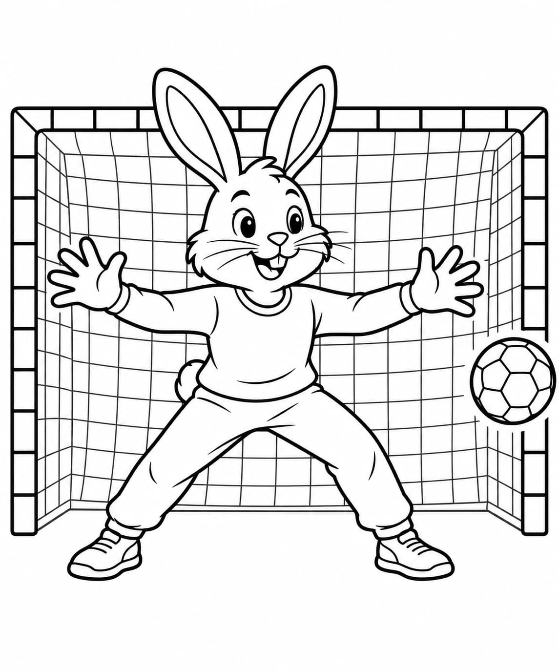 Hase als Handballtorwart – kostenlose Malvorlage zum Ausdrucken