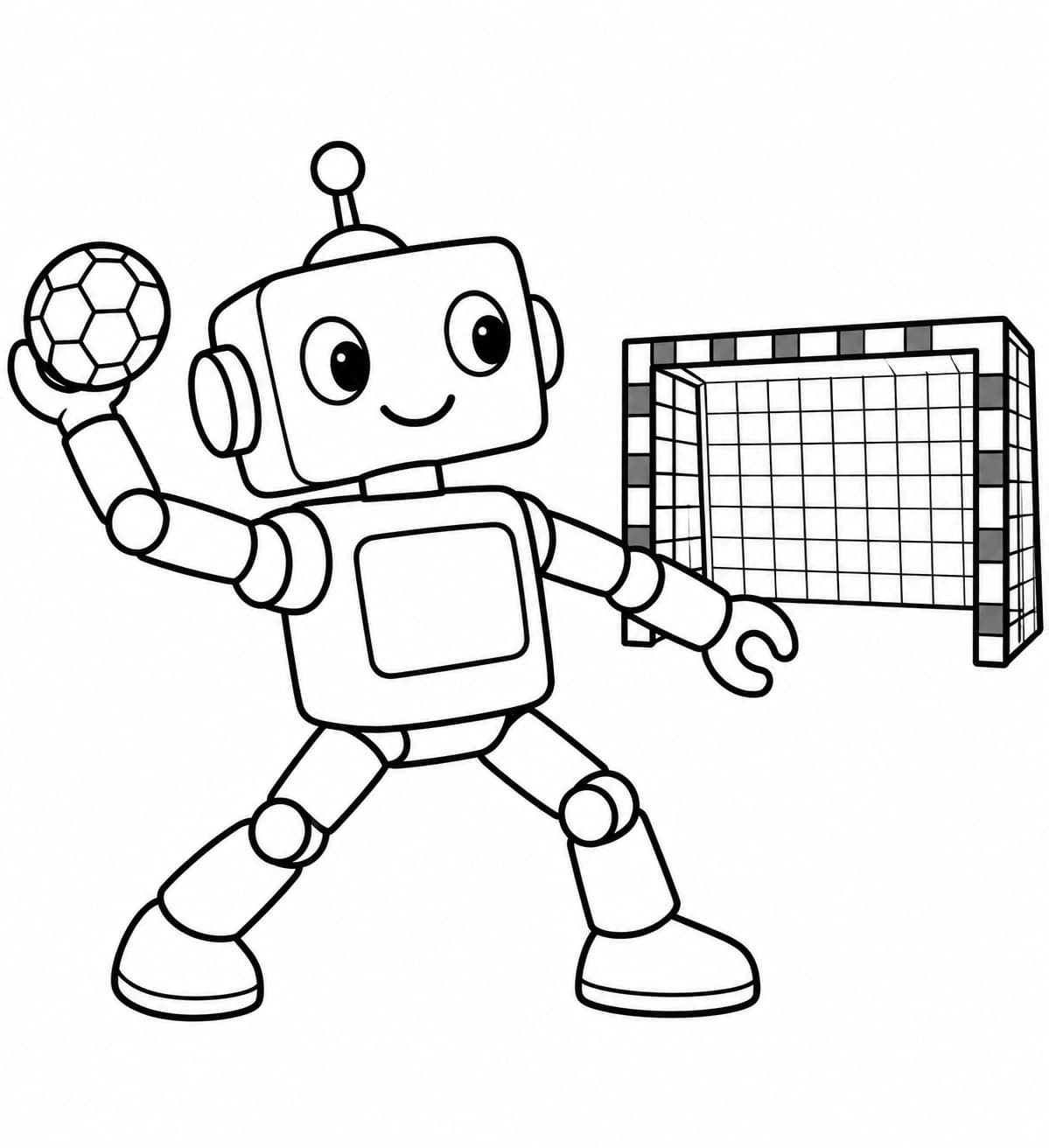 Roboter beim Handball – kostenlose Malvorlage zum Ausdrucken