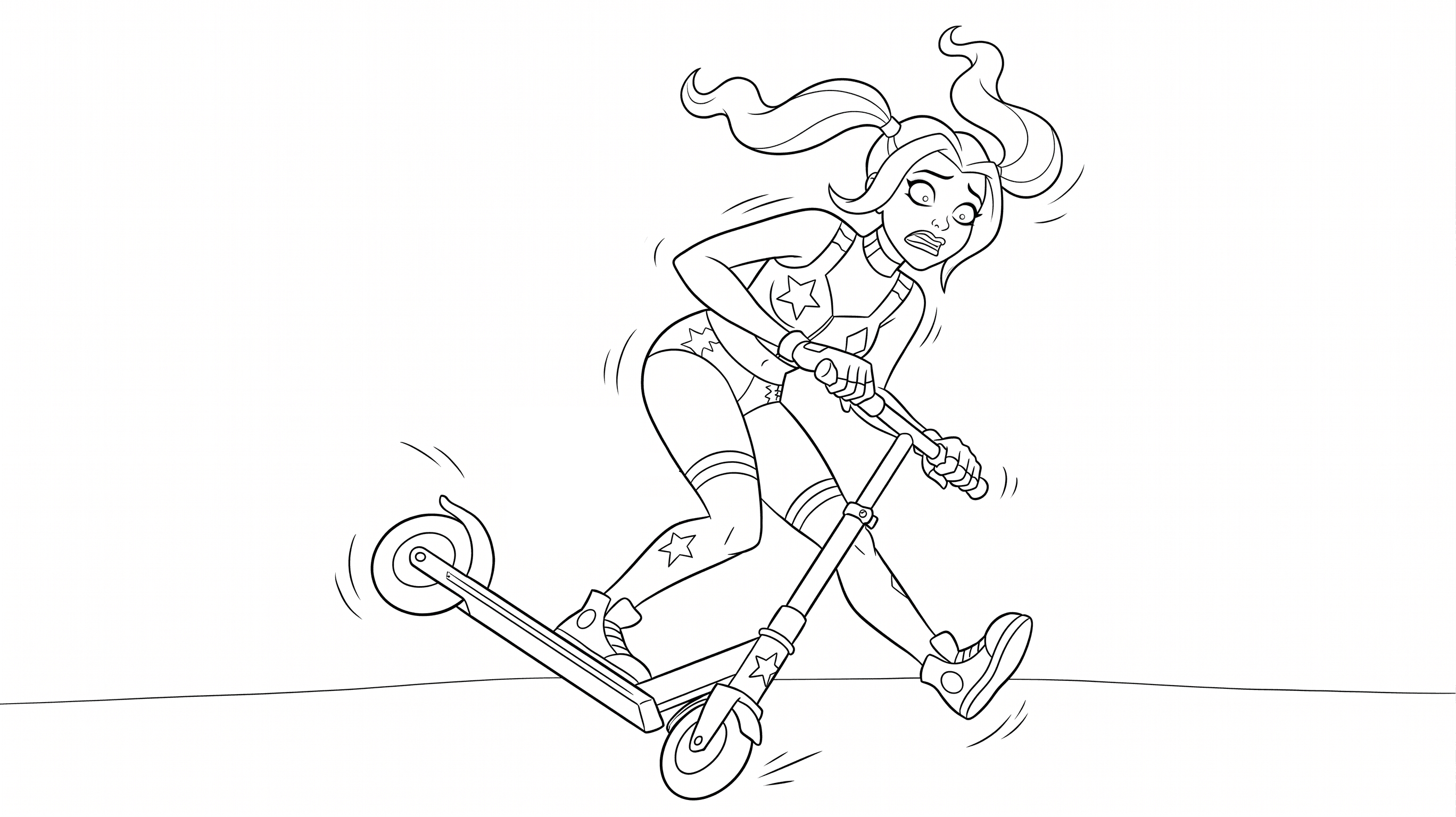 Harley Quinn fällt vom Scooter Ausmalbild