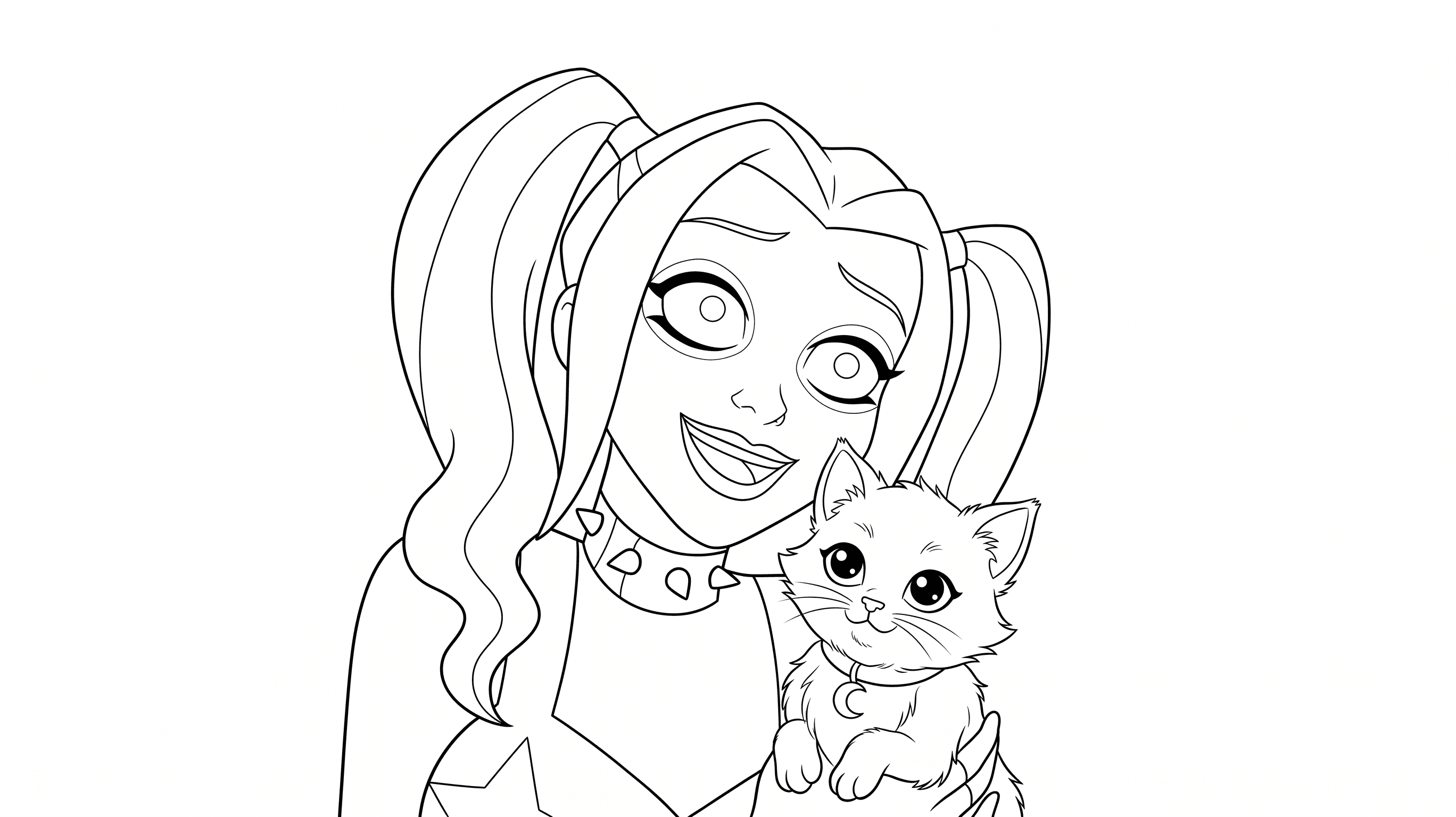 Harley Quinn mit kleiner Katze Ausmalbild