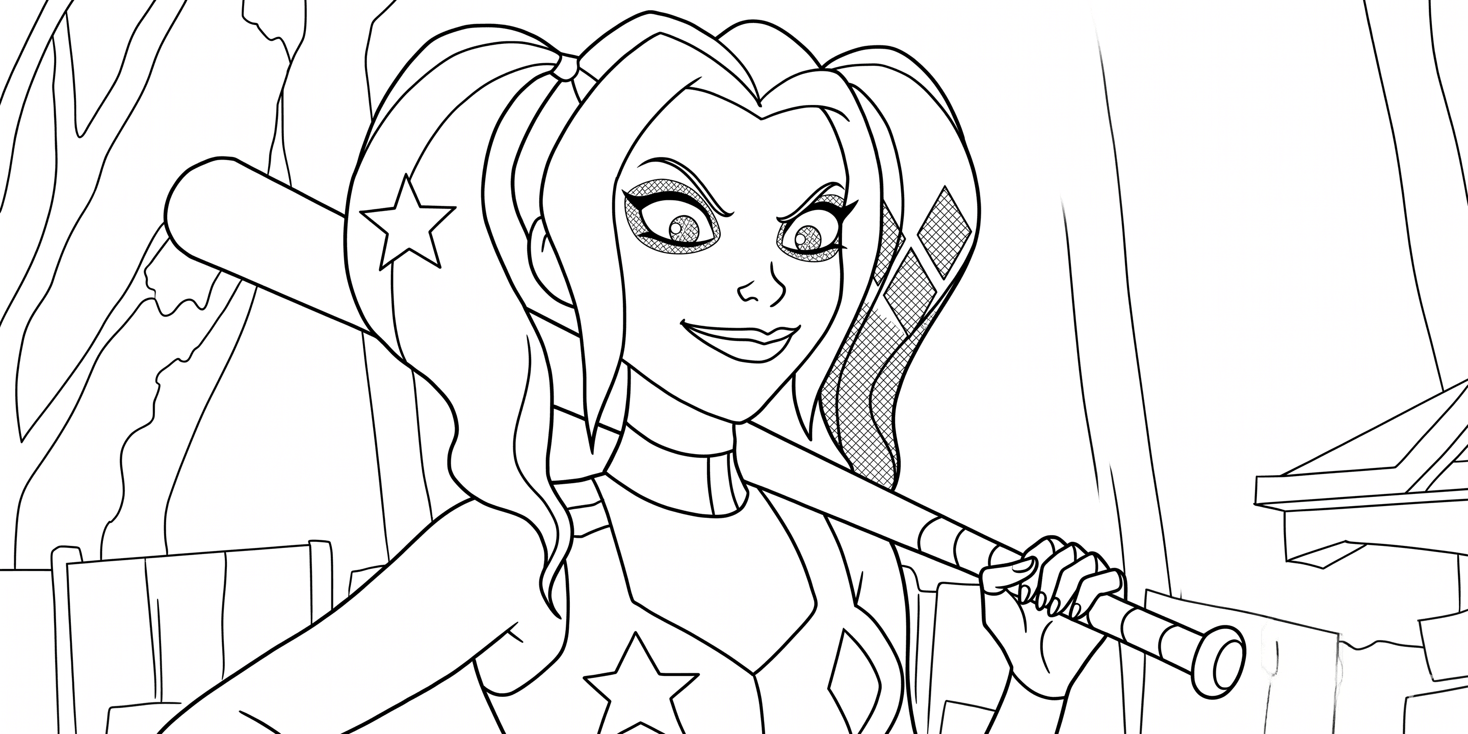 Harley Quinn mit Schläger Ausmalbild