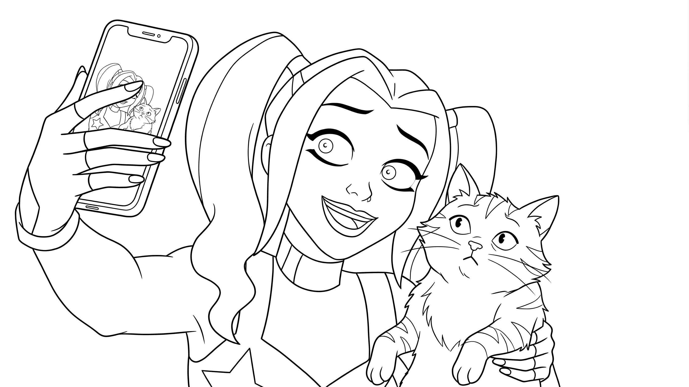 Harley Quinn Selfie mit Katze Ausmalbild