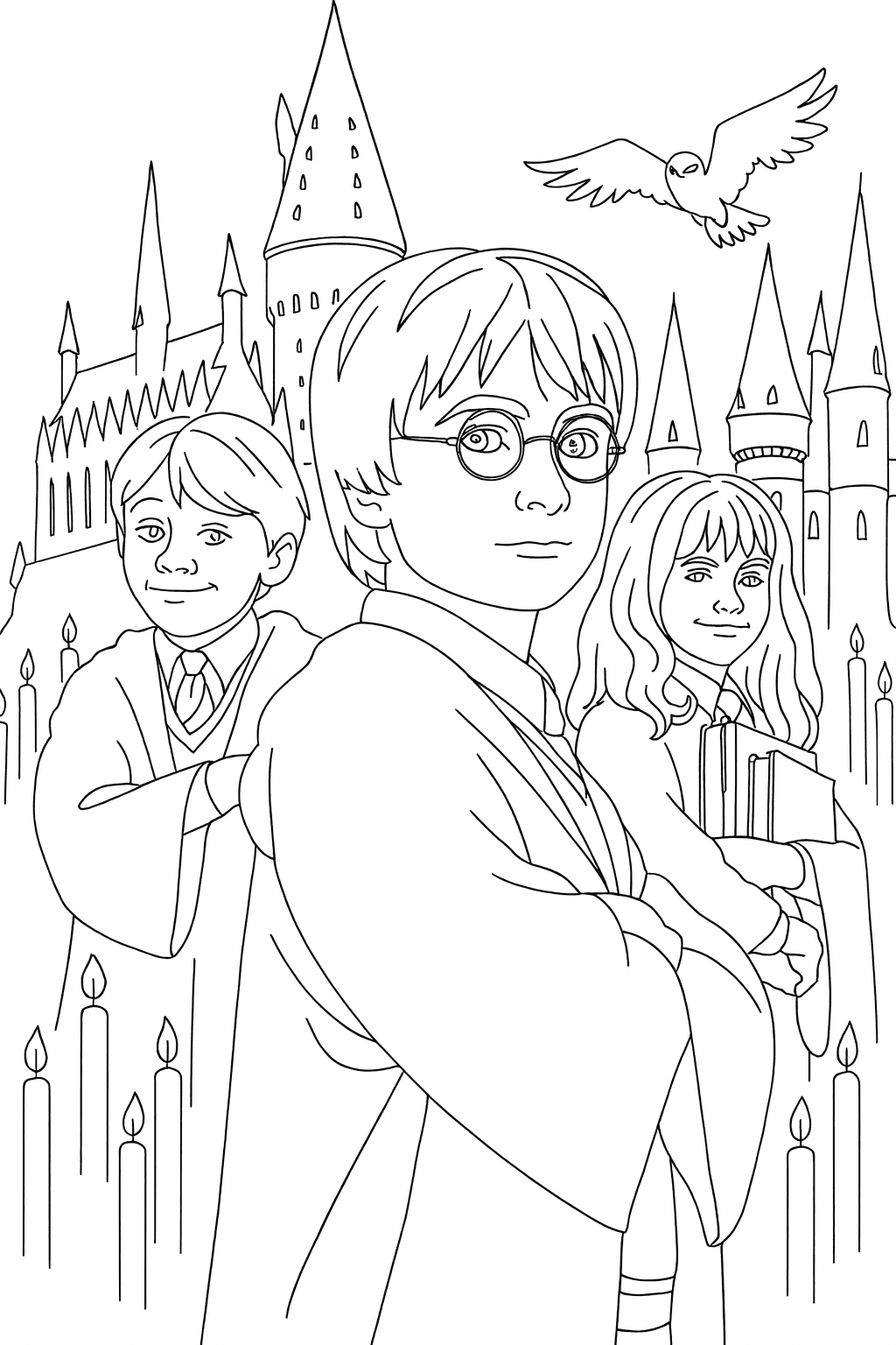 Harry Potter, Ron und Hermine Ausmalbild