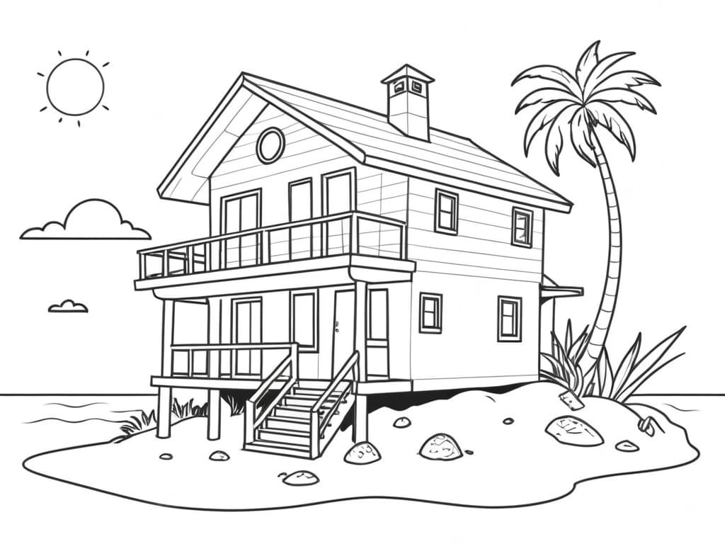 Haus auf der Insel Ausmalbild