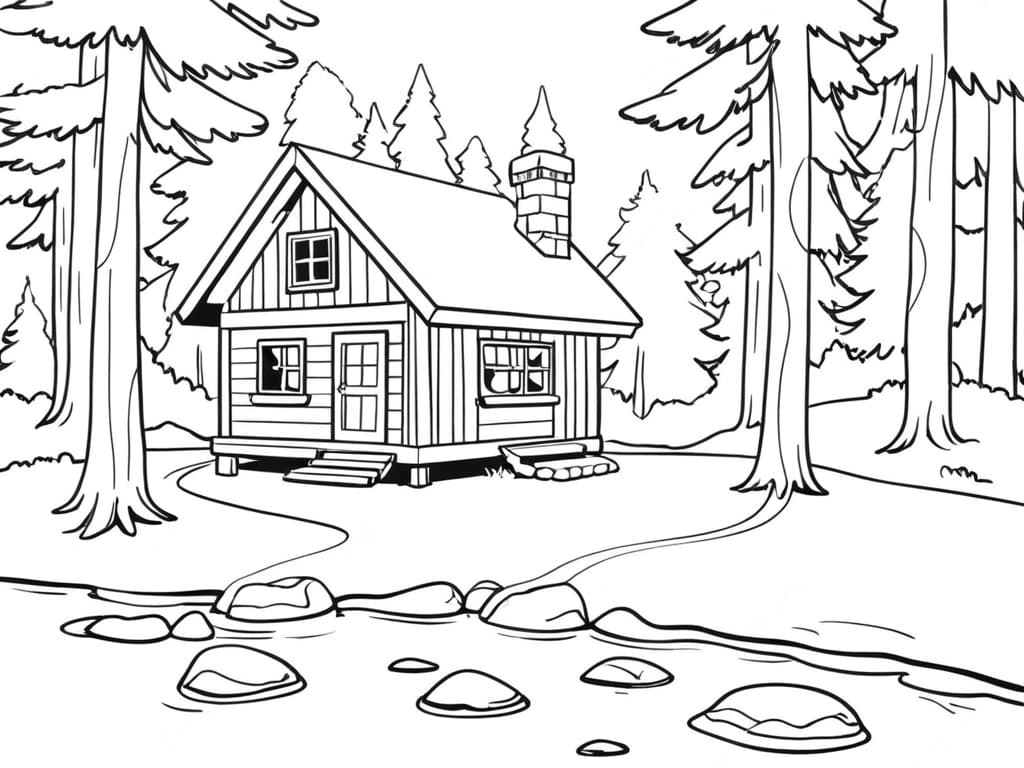 Haus im Wald Ausmalbild
