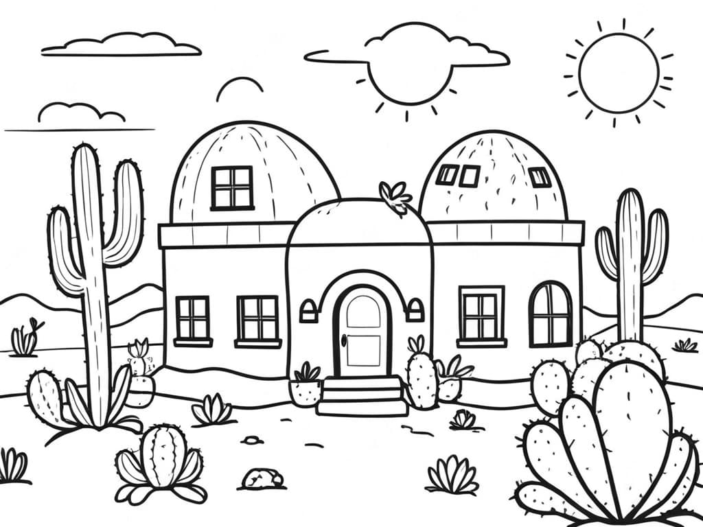 Haus in der Wüste Ausmalbild