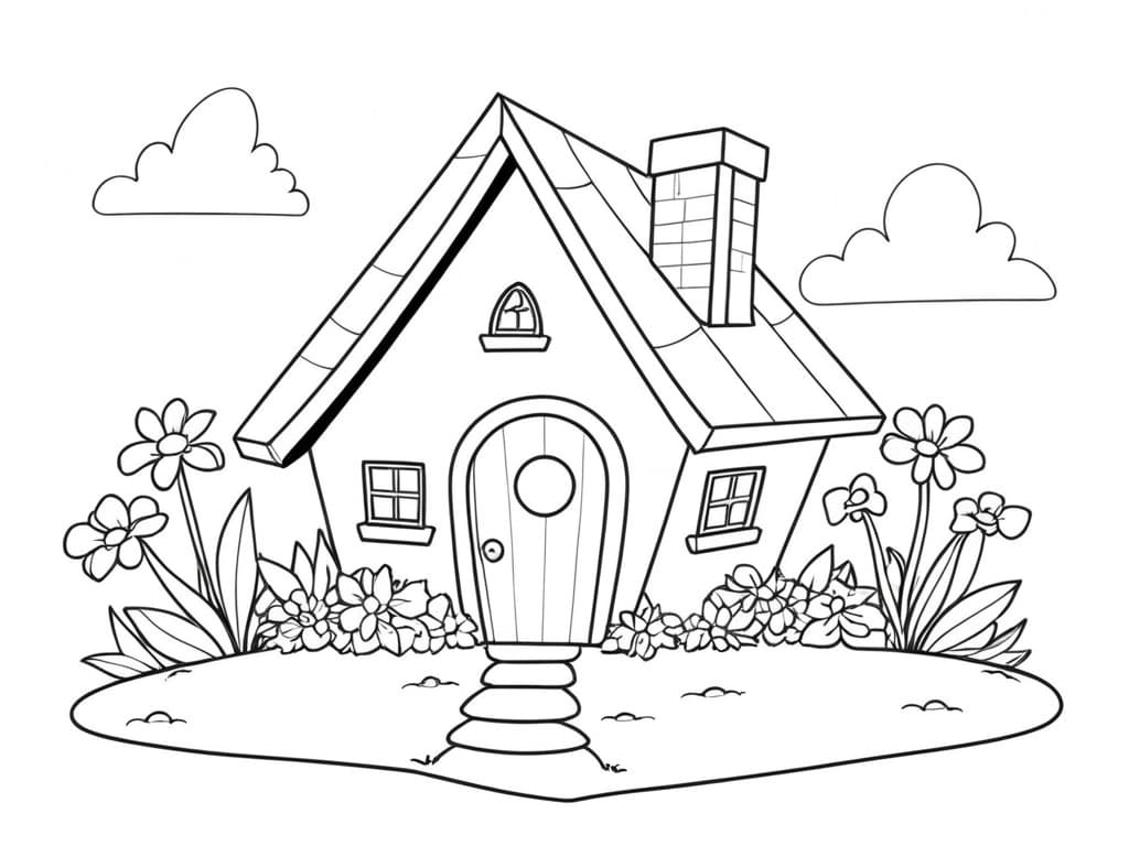 Haus mit Garten Ausmalbild
