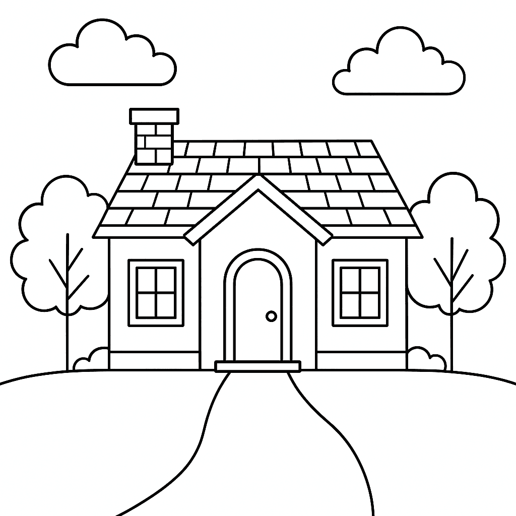 Haus mit großem Dach Ausmalbild