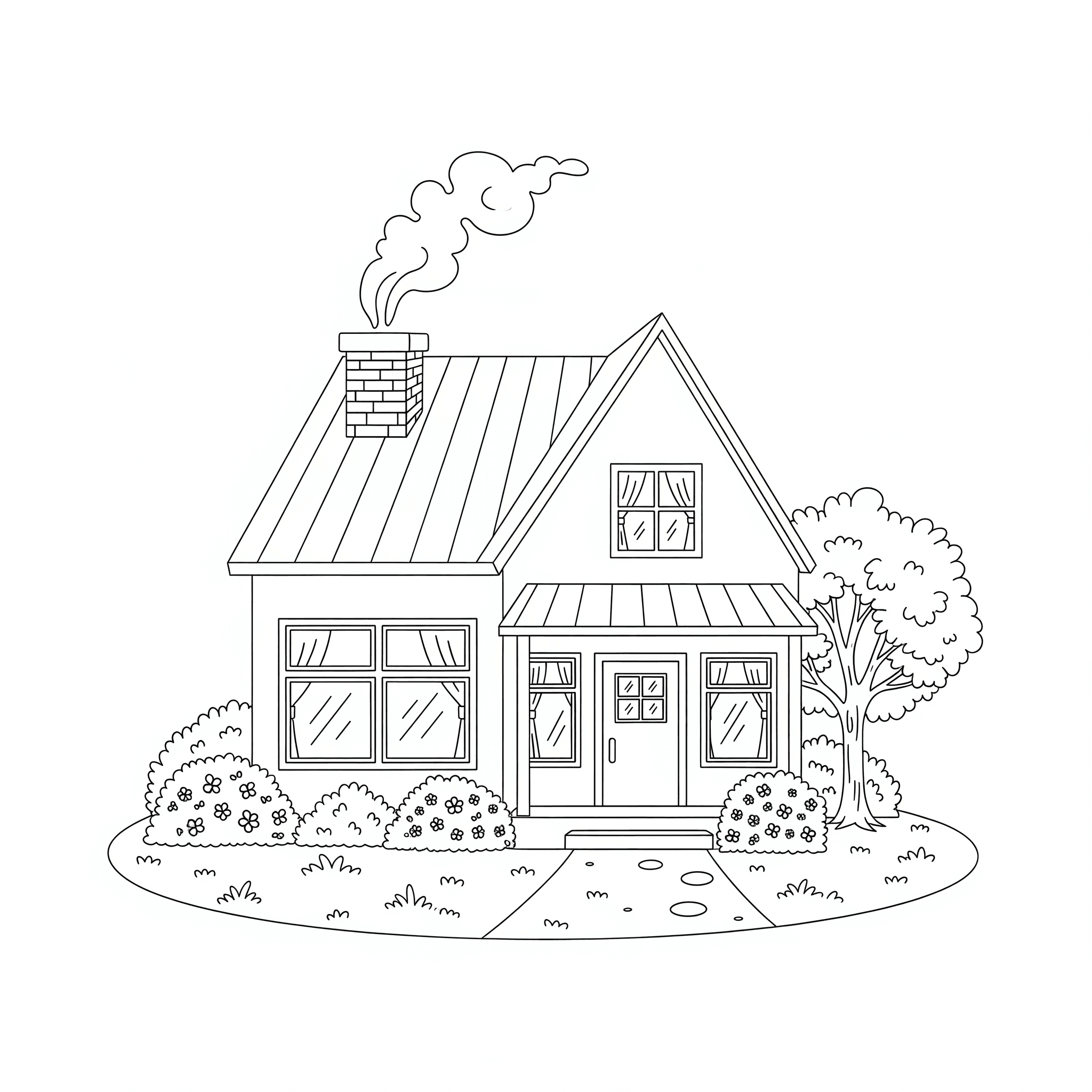 Haus mit Schornstein Ausmalbild