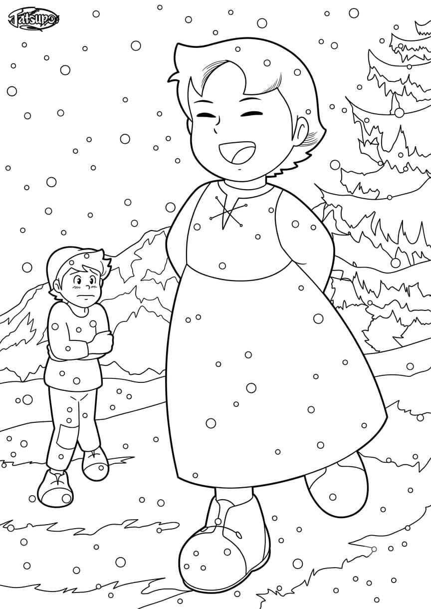 Heidi und Peter im Schnee Ausmalbild