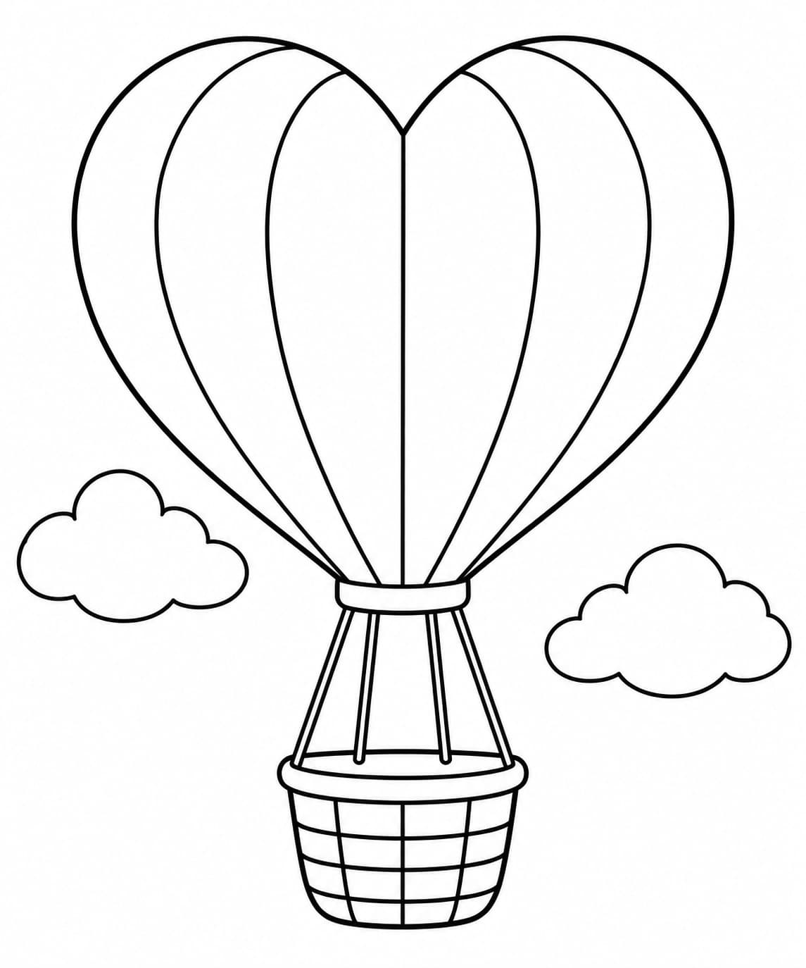 Heißluftballon in Herzform – Ausmalbild in Schwarz-Weiß