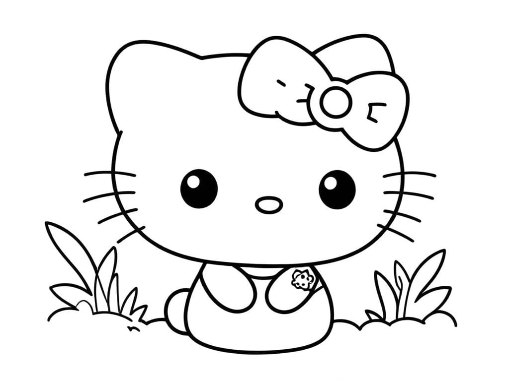 Hello Kitty auf der Wiese Ausmalbild
