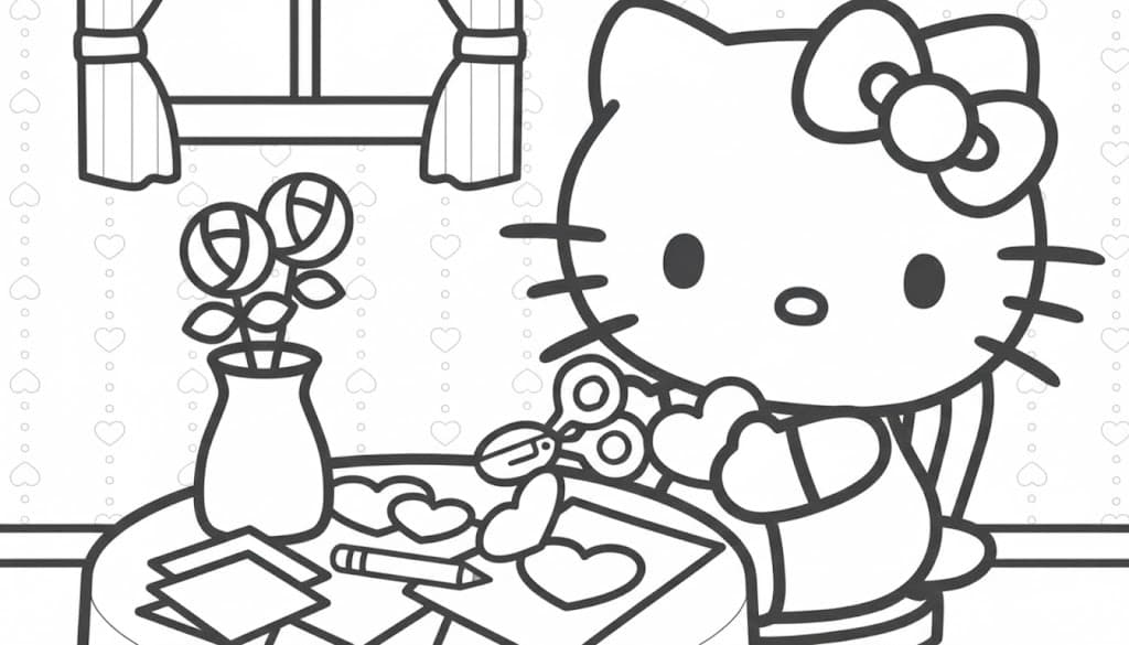 Hello Kitty bastelt Ausmalbild
