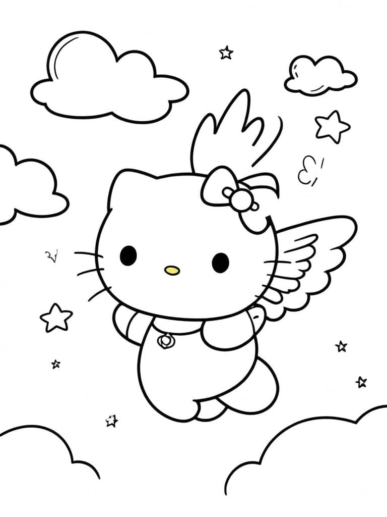 Hello Kitty fliegt Ausmalbild