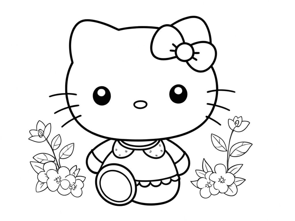 Hello Kitty mit Blumen Ausmalbild