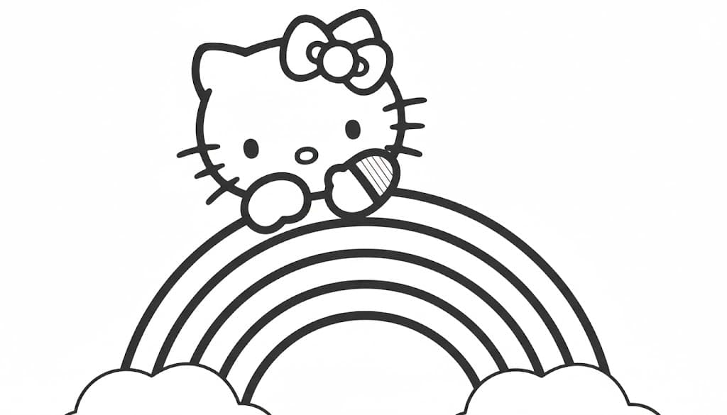 Hello Kitty mit Regenbogen Ausmalbild