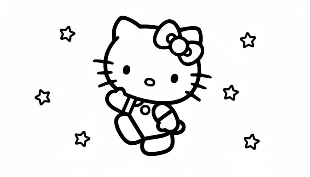 Hello Kitty mit Sternen Ausmalbild