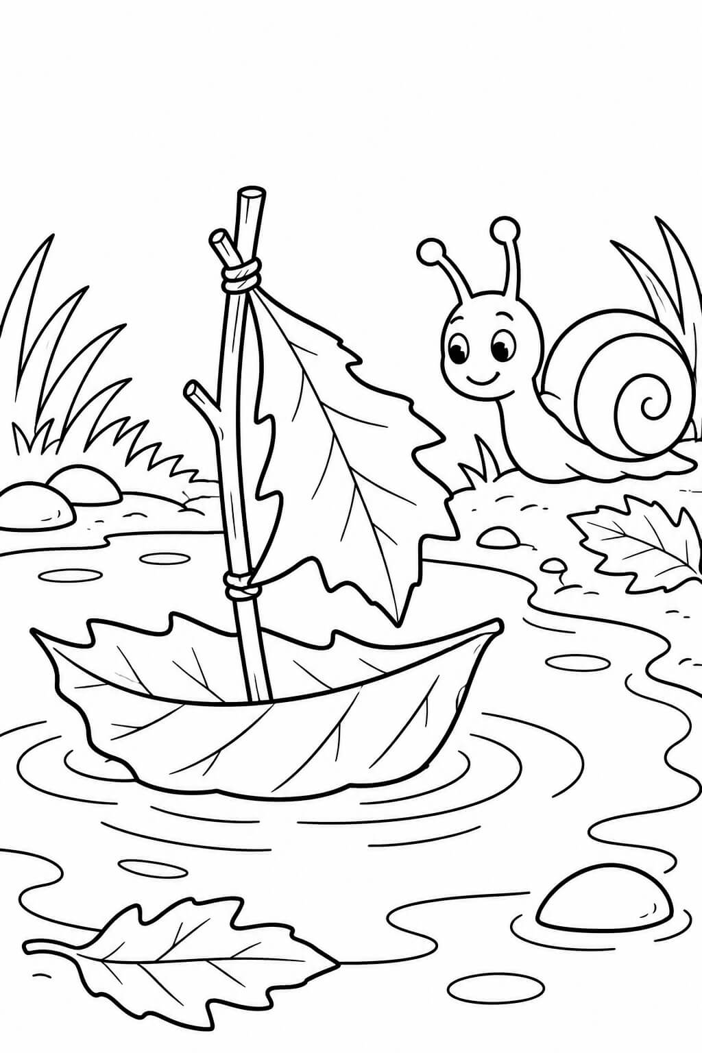 Ein Blattschiff segelt los – einfache Malvorlage für Kinder
