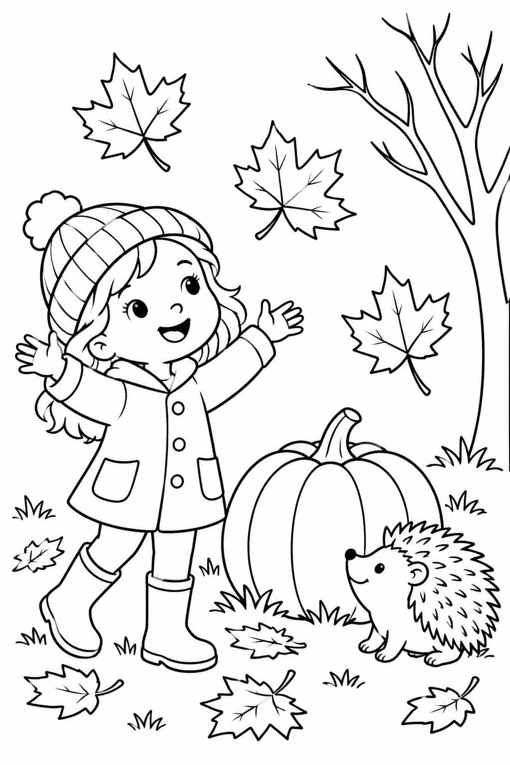 Herbst Ausmalbild für Kinder – einfache Malvorlage für Kinder