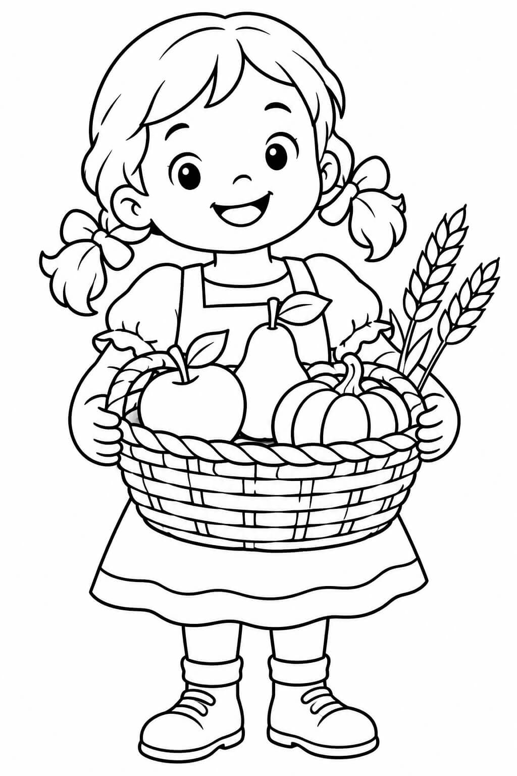 Ein Erntekorb zum Erntedankfest – einfache Malvorlage für Kinder