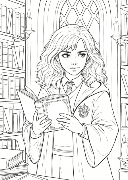 Hermine Granger beim Lernen Ausmalbild