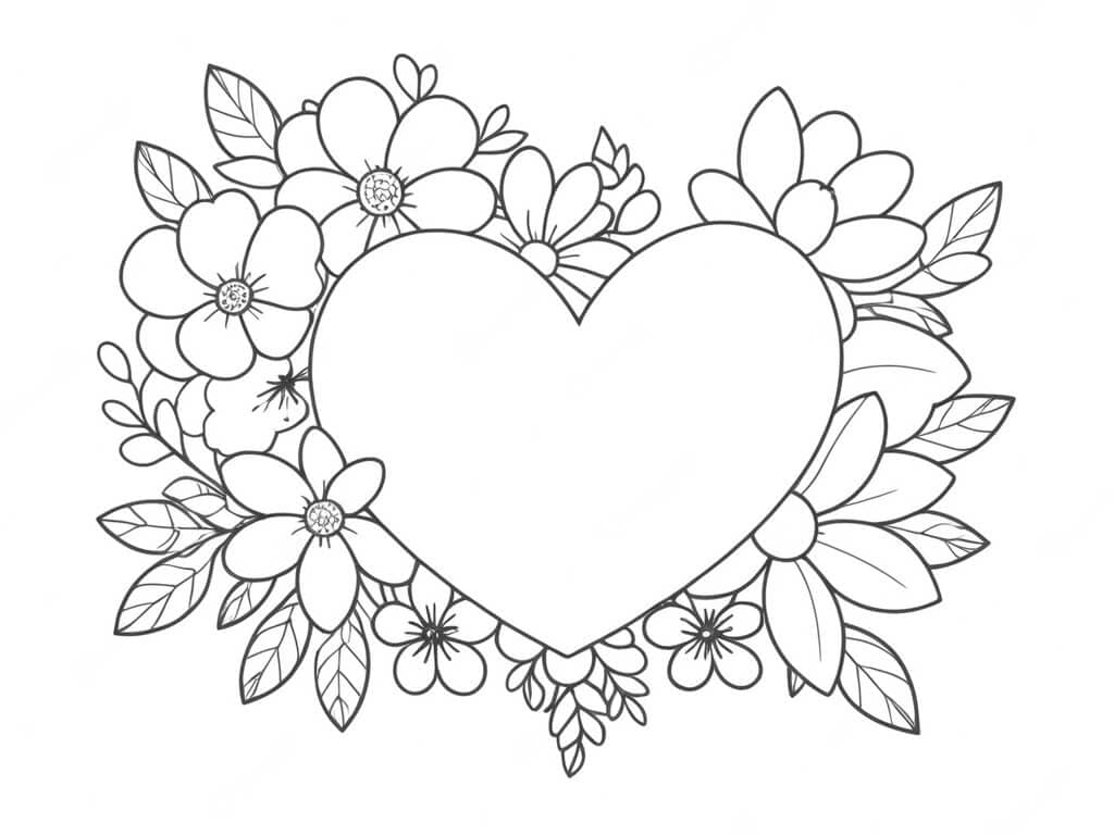 Herz und Blumen Ausmalbild