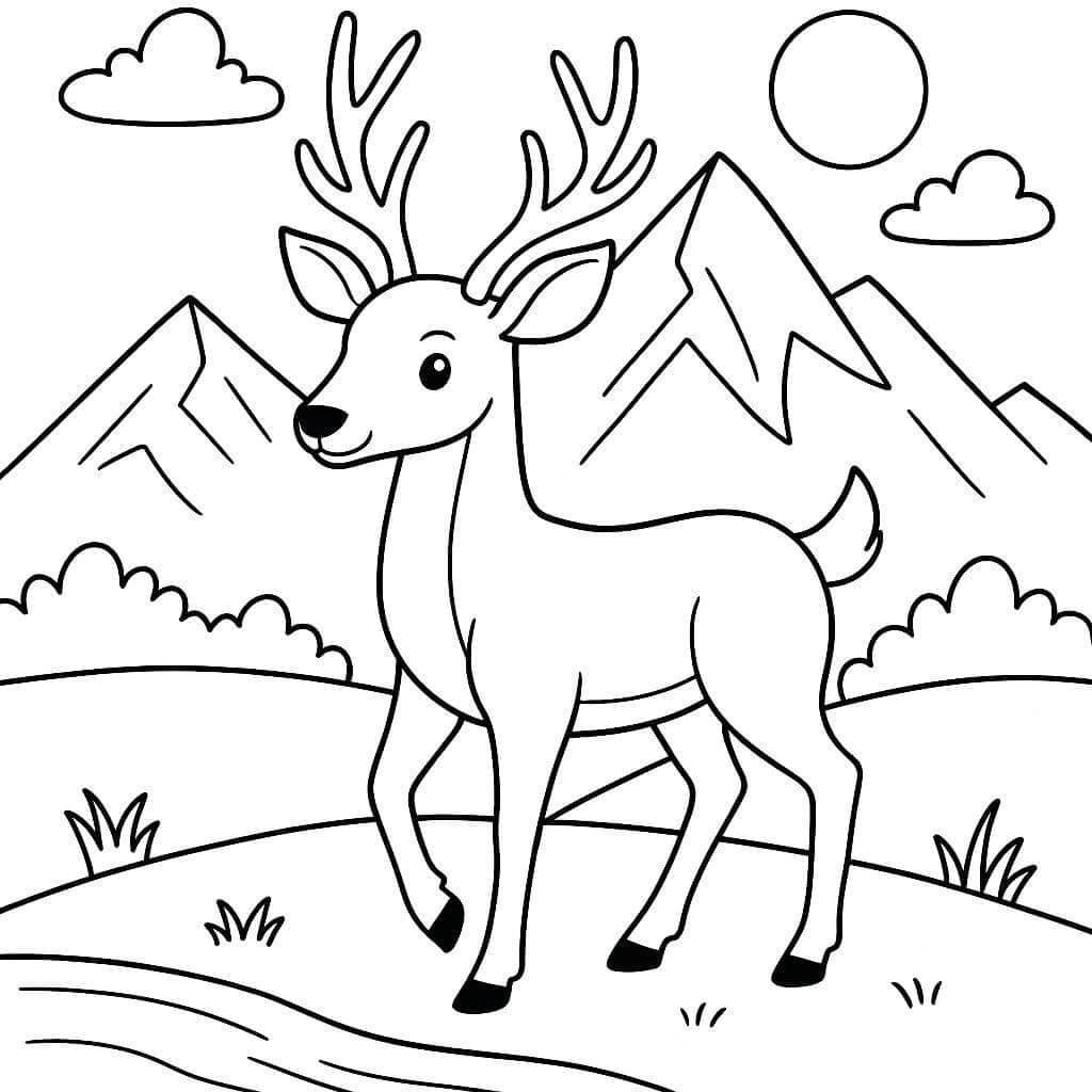 Hirsch in Berglandschaft Ausmalbild