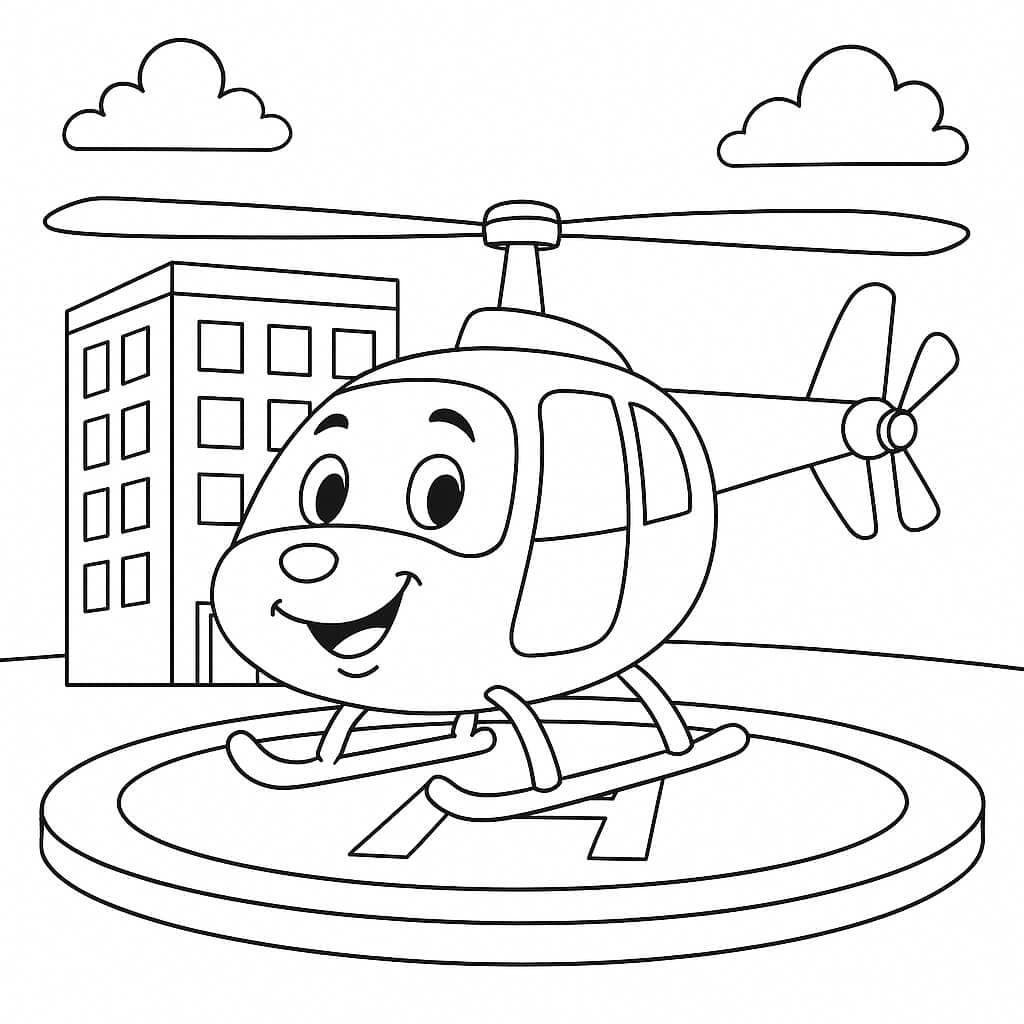 Hubschrauber auf dem Helipad Ausmalbild
