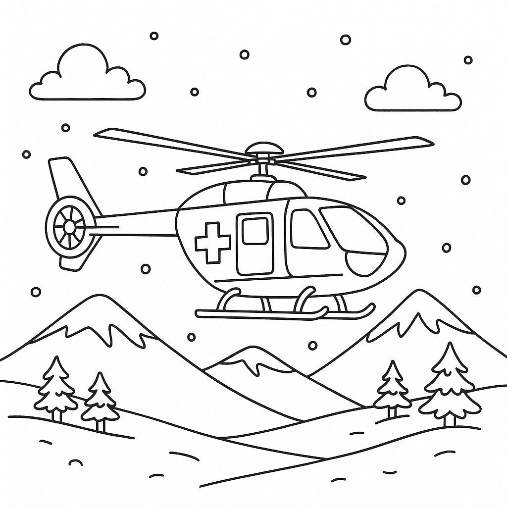 Hubschrauber im Schnee Ausmalbild