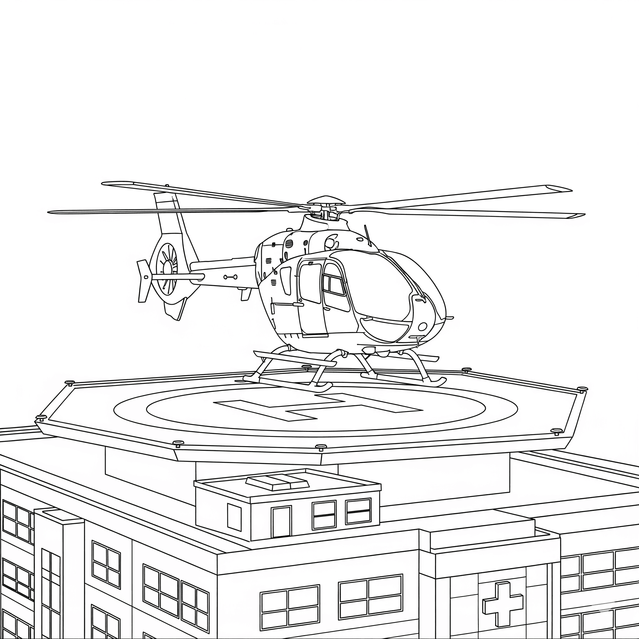 Hubschrauber landet auf dem Helikopterplatz Ausmalbild