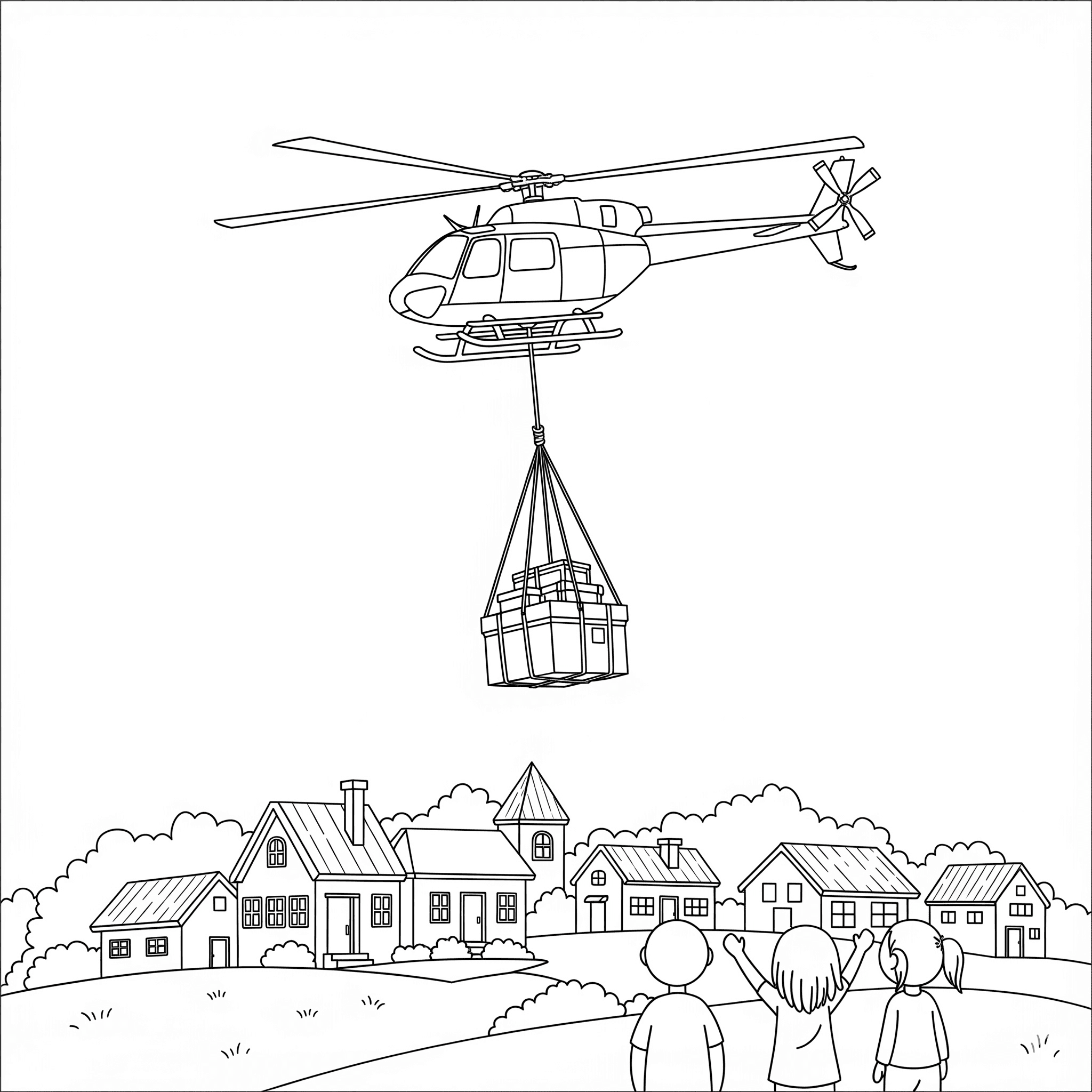 Hubschrauber liefert Vorräte Ausmalbild