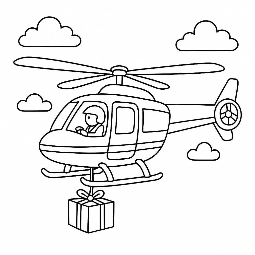 Hubschrauber mit Geschenk Ausmalbild
