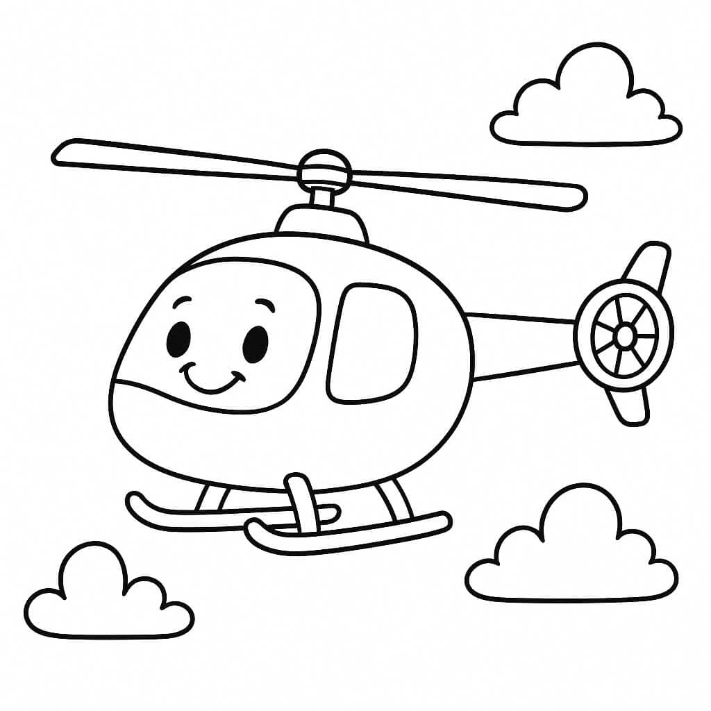 Lachender Hubschrauber in den Wolken 3 Ausmalbild